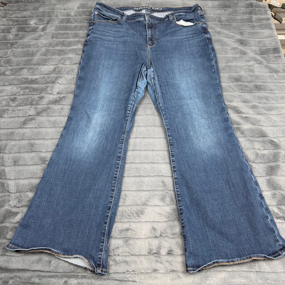 American Eagle Super High Rise Flare Jeans 18 Short Next Level Stretch 14390